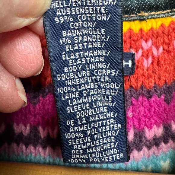 VTG Gap Fair Isle Lambswool Lined Vintage Fade Denim Jacket. Size XS - Picture 7 of 7